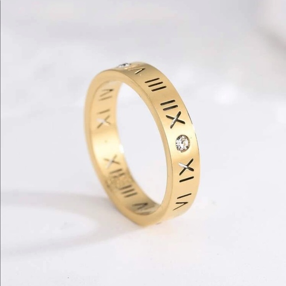 Cubic Zirconia Gold Roman Numeral Ring - Picture 2 of 3